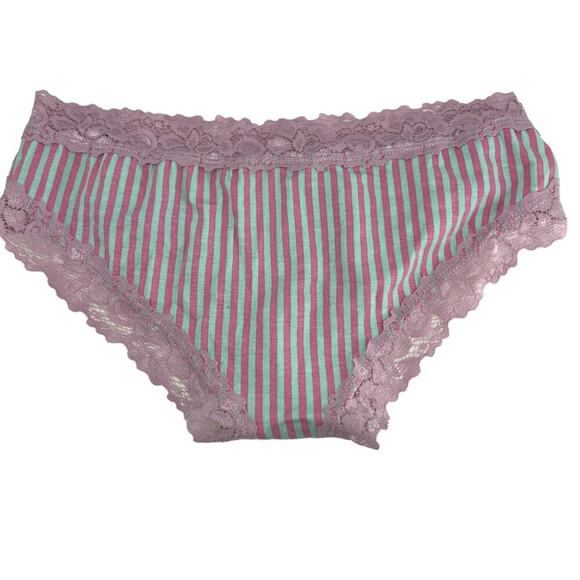 International Intimates Grey Pink Stripe Lace Trim Pantie Womens Size Small - Picture 4 of 5
